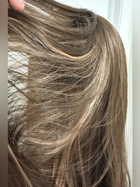 HAIR, 30” Long Wavy, Curtain Bangs, Center Part, Brown Highlighted